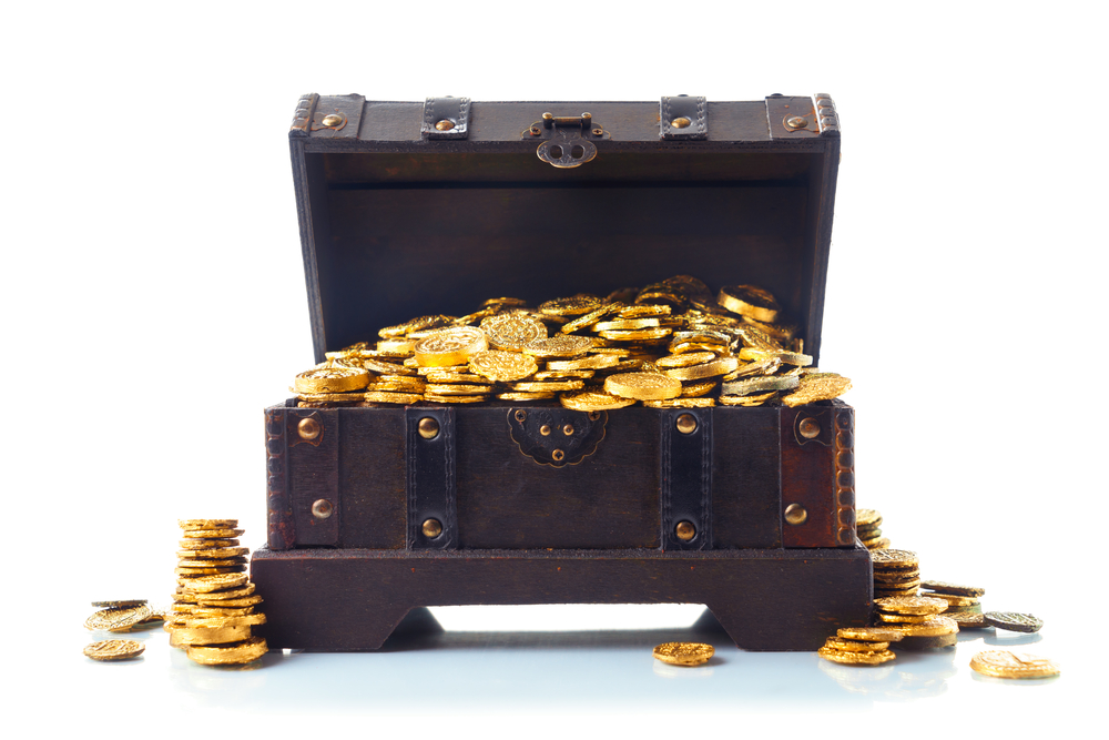 Open,Treasure,Chest,Filled,With,Gold,Coins,Isolated,On,White Treasure needed to pay for submarines