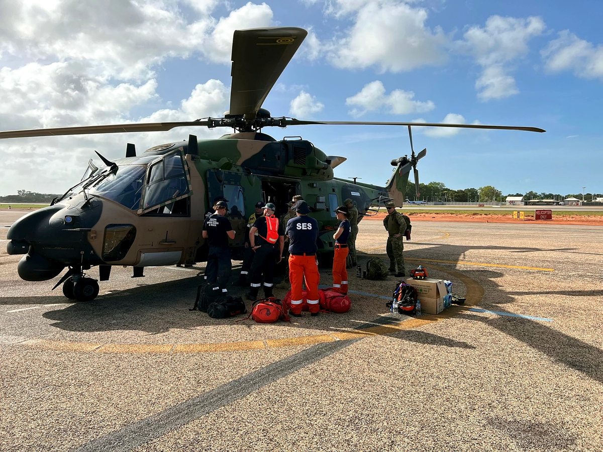 Operation Flood Assist 23-1 MRH-90 Taipan helicopter doing flood assistance