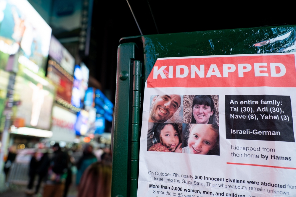 New,York,,Ny,,Usa,10.19.2023:,Signs,Posted,In,Times,Square, Isareli and international hostages held by Hamas