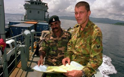 Landing craft create paths for shipbuilding