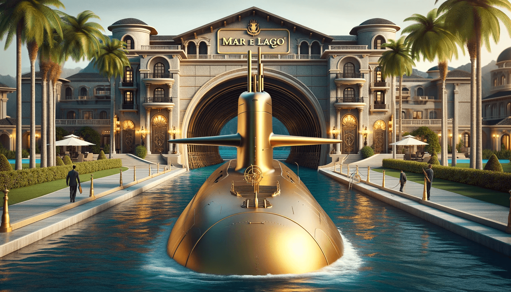 Trump and AUKUS golden submarine A goldne AUKUS submarine visits Mar a Lago